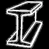 White line drawing of a 3D printer frame and structure on black background